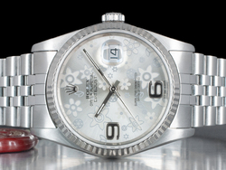 Rolex Datejust 36 16234 Jubilee Bracelet Silver Floral Dial 